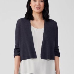 Eileen Fisher Organic Linen Cotton Airy Tuck Cropped Cardigan Black Petite S